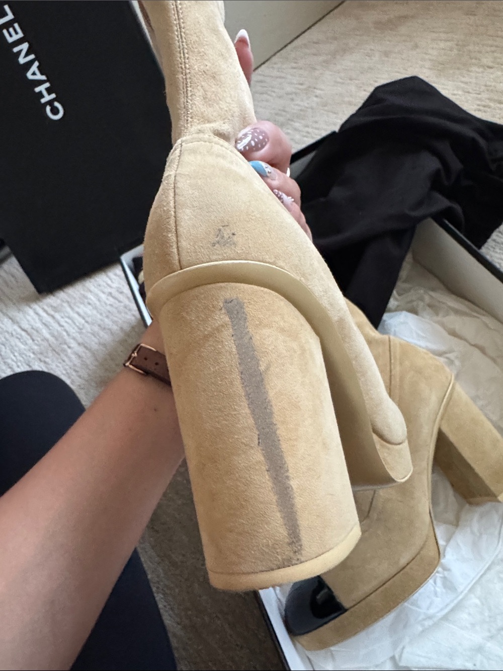 CHANEL Beige Suede Tall Boots with Platform Heel - Picture 11 of 11